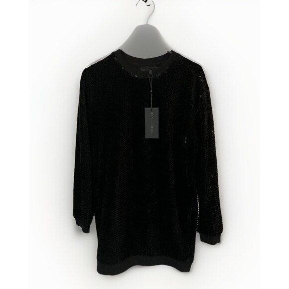 NWT Kendall + Kylie Women’s Black Velvet Sequined Tunic Dress Long Sleeve S - Picture 1 of 9